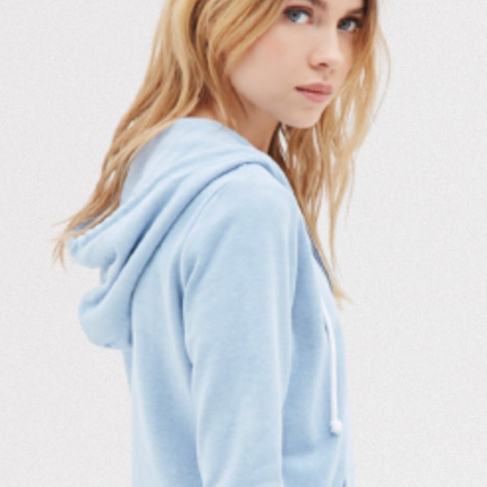 Forever 21 Light Blue Hoodie w/Slash Detail S